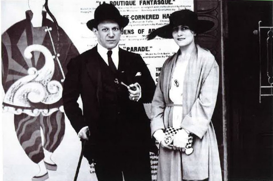 Pablo and Olga Picasso outside the Alhambra Theatre Leicester Square London 1919